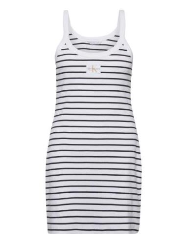 Woven Label Rib Tank Dress Lyhyt Mekko White Calvin Klein Jeans