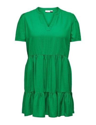 Cartiri-Caro S/S V-Neck Lin Dress Tlr Lyhyt Mekko Green ONLY Carmakoma