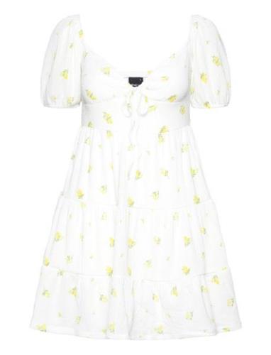 Puff Sleeve Mini Dress Lyhyt Mekko White Gina Tricot