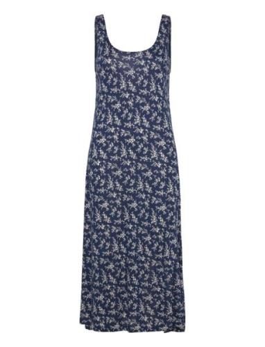 Floral Scoopneck Jersey Dress Polvipituinen Mekko Blue Polo Ralph Laur...