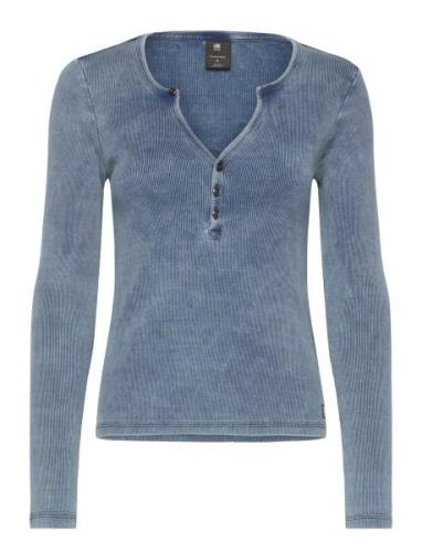 Deep V Indigo Henley Slim L\S Wmn Tops T-shirts & Tops Long-sleeved Bl...