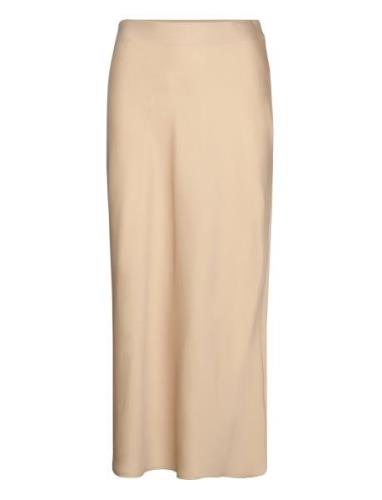 Viellette Hw Midi Skirt - Noos Pitkä Hame Beige Vila