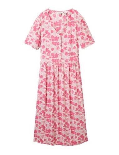 Printed Dress With Belt Polvipituinen Mekko Pink Tom Tailor