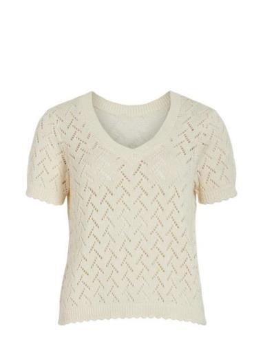 Viseldine Rev Short S/S Knit Top/R Tops Knitwear Jumpers Cream Vila