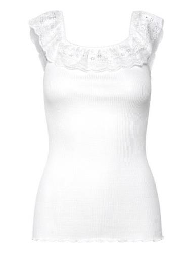 Silk Off Shoulder Top W/ Lace Tops T-shirts & Tops Sleeveless White Ro...