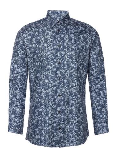 Slhslimethan-Aop Shirt Ls B Tops Shirts Casual Blue Selected Homme