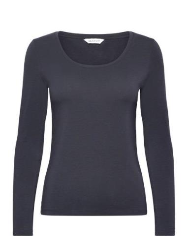 Slim Cot/Ela Ls Scoop Neck Top Tops T-shirts & Tops Long-sleeved Navy ...