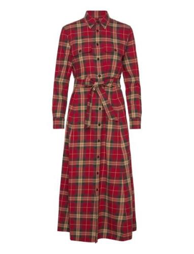 Plaid Cotton Twill Shirtdress Polvipituinen Mekko Red Polo Ralph Laure...