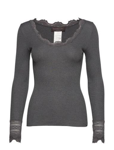 Rwbenita Ls O-Neck Lace Top Tops T-shirts & Tops Long-sleeved Grey Ros...