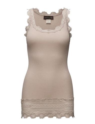 Silk Top W/ Lace Tops T-shirts & Tops Sleeveless Beige Rosemunde