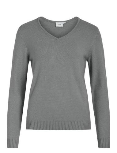 Viril V-Neck L/S Knit Top - Noos Tops Knitwear Jumpers Grey Vila