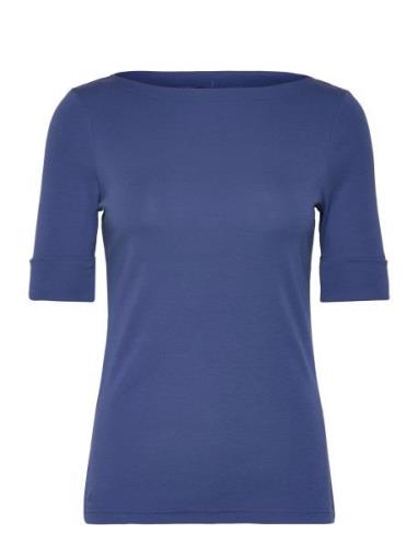 Cotton Boatneck Top Tops T-shirts & Tops Short-sleeved Blue Lauren Ral...