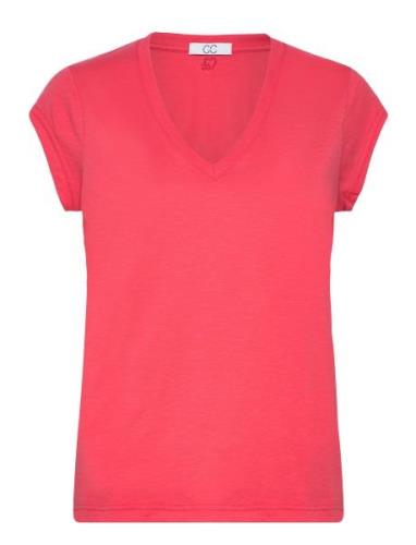 Cc Heart Basic V-Neck T-Shirt Tops T-shirts & Tops Short-sleeved Pink ...