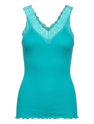 Organic Top W/ Lace Tops T-shirts & Tops Sleeveless Blue Rosemunde