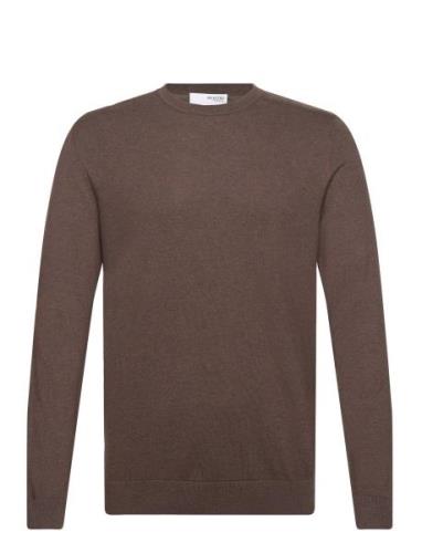 Slhberg Crew Neck Noos Tops Knitwear Round Necks Brown Selected Homme