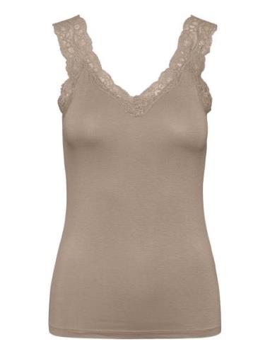 Pcbarbera Lace Top Jrs Noos Bc Tops T-shirts & Tops Sleeveless Brown P...