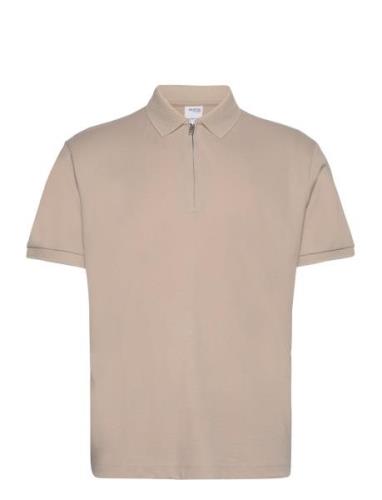 Slhfave Zip Ss Polo B Tops Polos Short-sleeved Cream Selected Homme