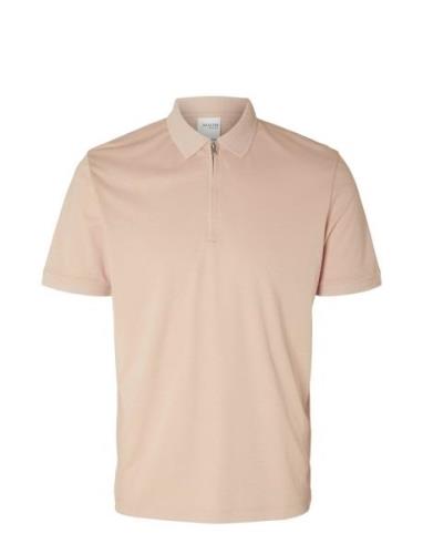 Slhfave Zip Ss Polo B Tops Polos Short-sleeved Pink Selected Homme