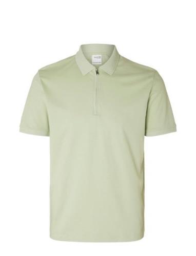 Slhfave Zip Ss Polo B Tops Polos Short-sleeved Green Selected Homme