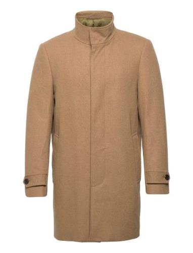 Recycled Wool Funnel Neck Coat Villakangastakki Pitkä Takki Beige Lind...