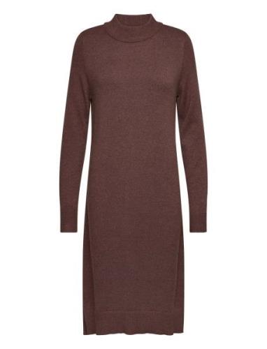 Viril Crew Neck L/S Midi Dress - Noos Polvipituinen Mekko Brown Vila