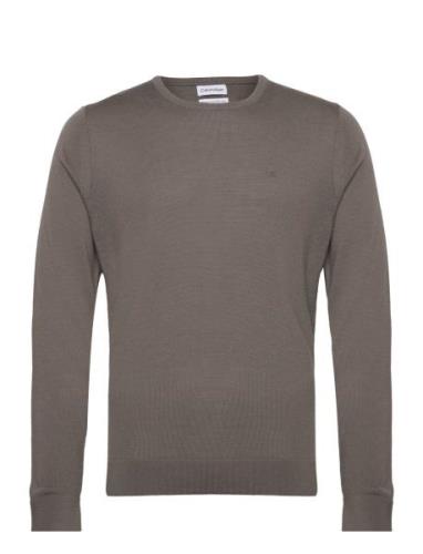 Superior Wool Crew Neck Sweater Tops Knitwear Round Necks Brown Calvin...