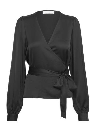 2Nd Harlow - Fluid Satin Tops Blouses Long-sleeved Black 2NDDAY