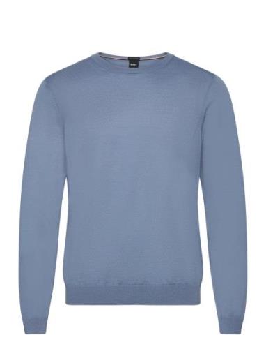 Leno-P Tops Knitwear Round Necks Blue BOSS