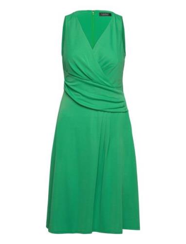 Surplice Jersey Sleeveless Dress Polvipituinen Mekko Green Lauren Ralp...