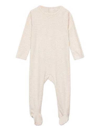 Striped Full Body W. Back Opening Pyjama Sie Jumpsuit Haalari Cream Co...