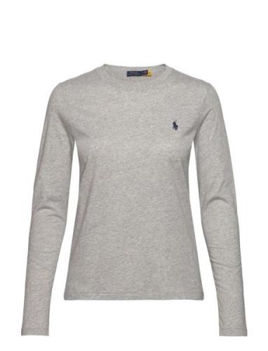 Long-Sleeve Jersey Crewneck Tee Tops T-shirts & Tops Long-sleeved Grey...