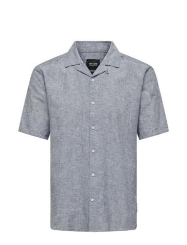 Onscaiden Ss Solid Resort Linen Shirt Tops Shirts Short-sleeved Blue O...