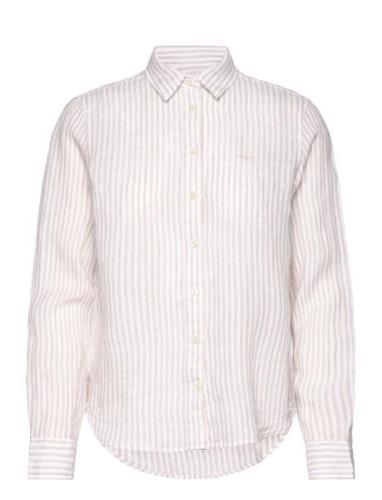 Reg Linen Stripe Shirt Tops Shirts Long-sleeved Cream GANT