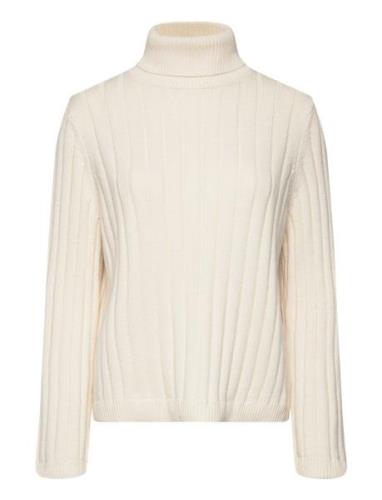 Callunapw Pu Tops Knitwear Turtleneck Cream Part Two