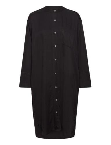 Flora Shirtdress Twill Polvipituinen Mekko Black Moshi Moshi Mind