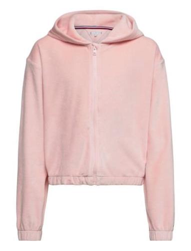 Velours Zip Through Hoodie Tops Sweat-shirts & Hoodies Hoodies Pink To...