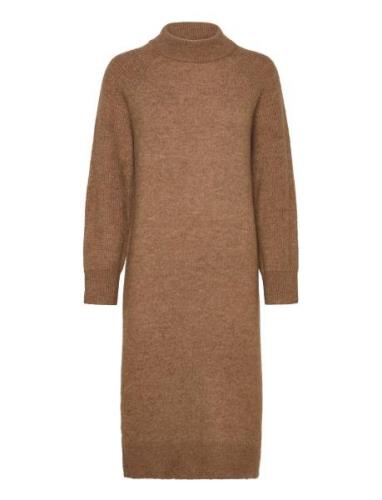 Slfrena Ls High Neck Knit Dress Camp Polvipituinen Mekko Brown Selecte...