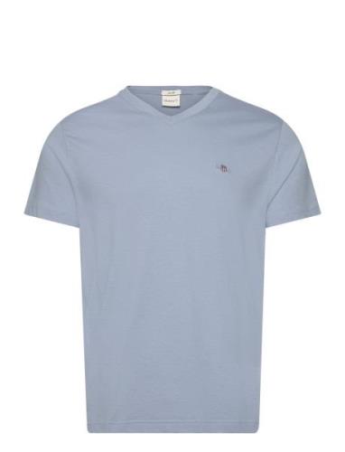 Slim Shield V-Neck T-Shirt Tops T-shirts Short-sleeved Blue GANT