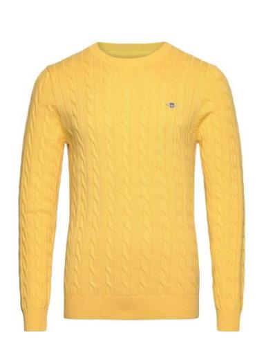 Cotton Cable C-Neck Tops Knitwear Round Necks Yellow GANT