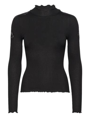 Beatha Silk T-Shirt W/ Lace Tops T-shirts & Tops Long-sleeved Black Ro...