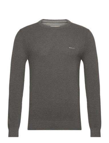 Cotton Pique C-Neck Tops Knitwear Round Necks Grey GANT