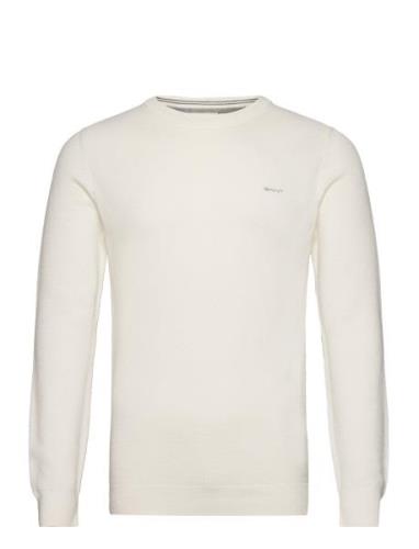 Cotton Pique C-Neck Tops Knitwear Round Necks Cream GANT