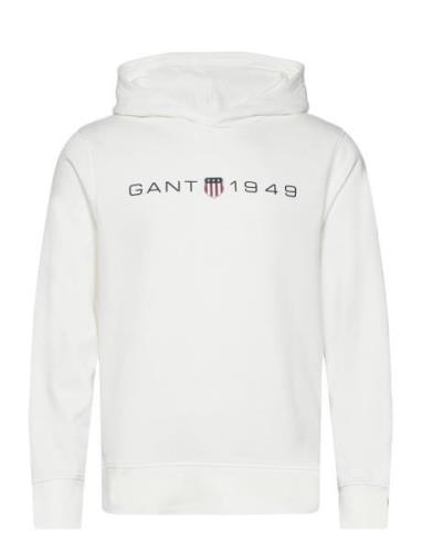 Printed Graphic Hoodie Tops Sweat-shirts & Hoodies Hoodies White GANT