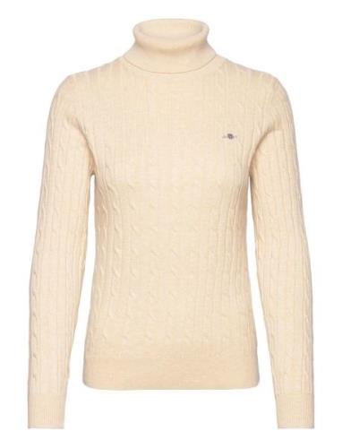 Stretch Cotton Cable Turtleneck Tops Knitwear Turtleneck Cream GANT