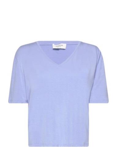 Viscose T-Shirt Tops T-shirts & Tops Short-sleeved Blue Rosemunde