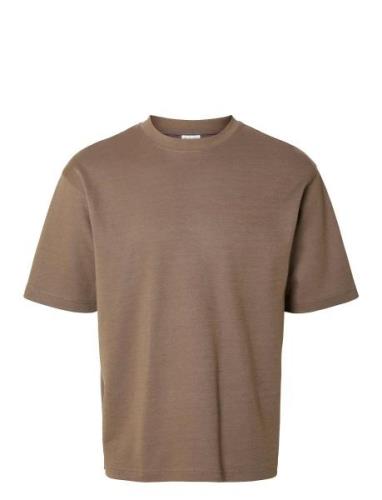 Slhlooseoscar Ss O-Neck Tee Noos Tops T-shirts Short-sleeved Brown Sel...