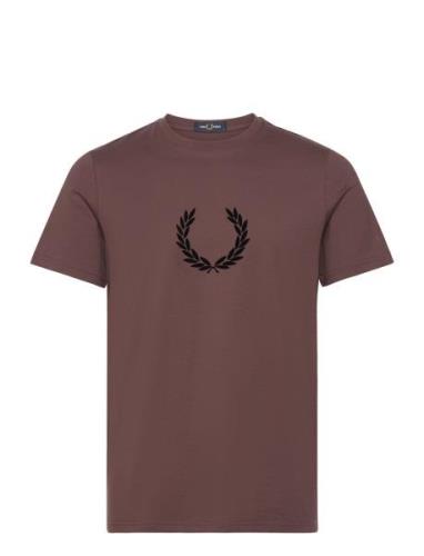 Flocked Laurel Wreath Tee Tops T-shirts Short-sleeved Brown Fred Perry