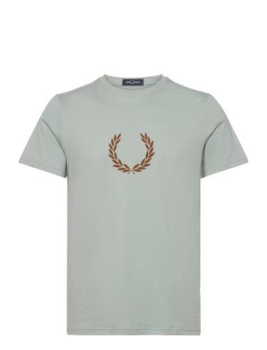 Flocked Laurel Wreath Tee Tops T-shirts Short-sleeved Blue Fred Perry