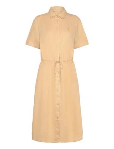 Linen Ss Midi Shirt Dress Polvipituinen Mekko Beige Tommy Hilfiger