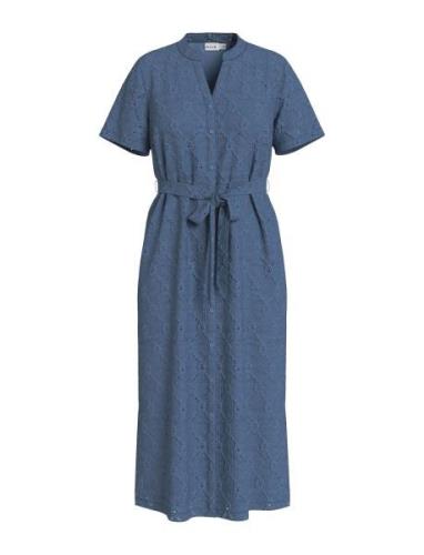 Videlea V-Neck S/S Midi Dress/R/Vol Polvipituinen Mekko Navy Vila